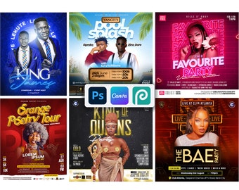 Plantillas de volantes para eventos en Canva y Photoshop: Club, fiesta, redes sociales (descarga digital)