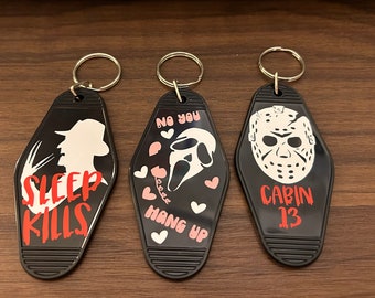 Horror keychain | motel keychain | jason keychain | ghostface keychain | freddy keychain | scream | scary movie keychain |