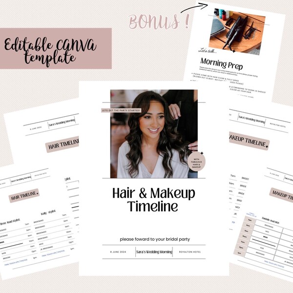 Hair and Makeup Timeline Template Etsy