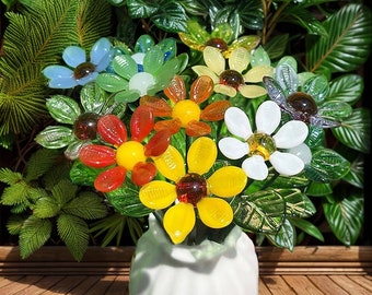 Zonnebloemen glazen bloemen, huis glazen bloemen, handgemaakte glazen sculptuur bloem, mini kamer decor, glazen sculpturen
