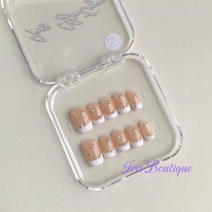 Short French White Hand Painted Nails/Handmade Press On nails/3D nails/Acrylic nails/Square nails/Nail art/Gift nails/Girl Gift/French Nail