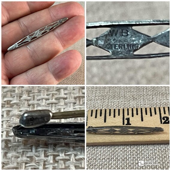 Antique Sterling Silver Filigree Bar Brooch Signed WB