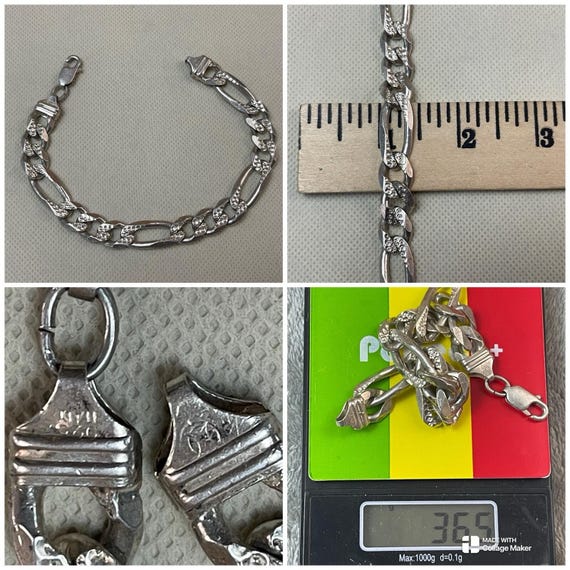 Vtg Mens GM Sterling Silver Figaro Link Bracelet 925 Italy!! 36.5 Grams 9” Inch