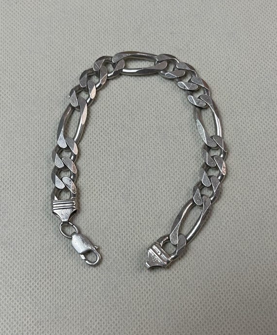 Vtg Mens GM Sterling Silver Figaro Link Bracelet 925 Italy!! 36.5 Grams 9” Inch View 4