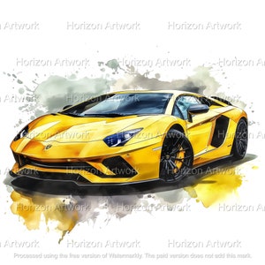 Lamborghini Aventador aquarel clipart, transparante achtergrond, digitale download png, afdrukbare, supercar, digitaal bestand, luxeauto