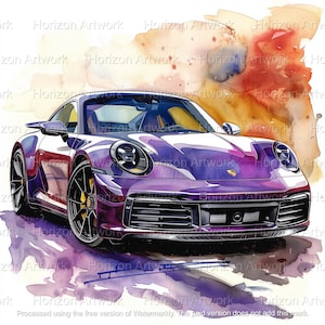 Set of Porsche 911 Watercolor Clipart, Digital Download PNG, transparent background, Printable, Supercar, Porsche Clipart, luxury car