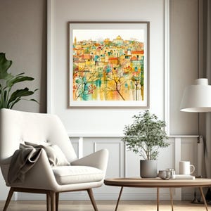 Watercolor Jerusalem Skyline Art Print: Modern Judaica Decor (Digital Download)
