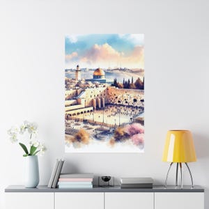 Mapa moderno de los barrios de Jerusalén, arte judío vertical mate, descarga digital de decoración judía, arte mural hebreo para hogares judíos