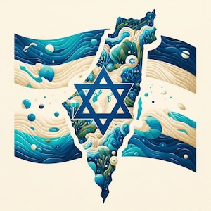 Arte mural de Israel, impresión de la estrella de David, decoración judía moderna, regalo sionista, póster del mapa de Israel, arte hebreo, bendición del hogar judaica, descarga digital