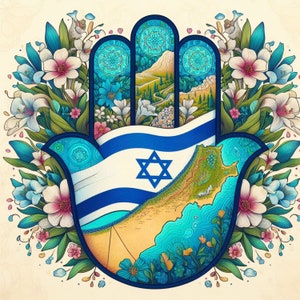 Am Israel Chai, Hamsa, Estrella de David, diseño judío, decoración de pared judía, impresión judía, impresión hebrea, arte hebreo, arte judío, hebreo
