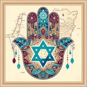 Am Israel Chai, Hamsa, Estrella de David, diseño judío, decoración de pared judía, impresión judía, impresión hebrea, arte hebreo, arte judío, hebreo