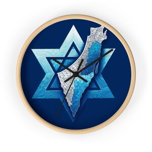 Reloj de pared con el mapa de Israel, decoración con la estrella de David, arte judío moderno, regalo judaico para el hogar, decoración sionista, regalo judío de inauguración de la casa, regalo judío para el hogar