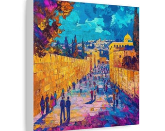 Lienzo decorativo de Jerusalén / Lámina artística judaica colorida / Decoración judía para el hogar