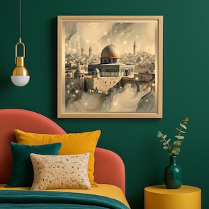 Jerusalem Dome of the Rock Print: Modern Judaica Art (Digital Download, 40x40 cm PDF)