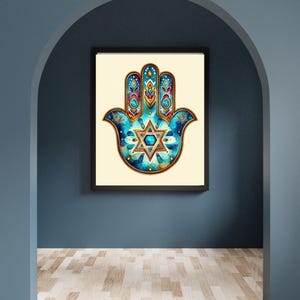 Am Israel Chai, Hamsa, Estrella de David, diseño judío, decoración de pared judía, impresión judía, impresión hebrea, arte hebreo, arte judío, hebreo