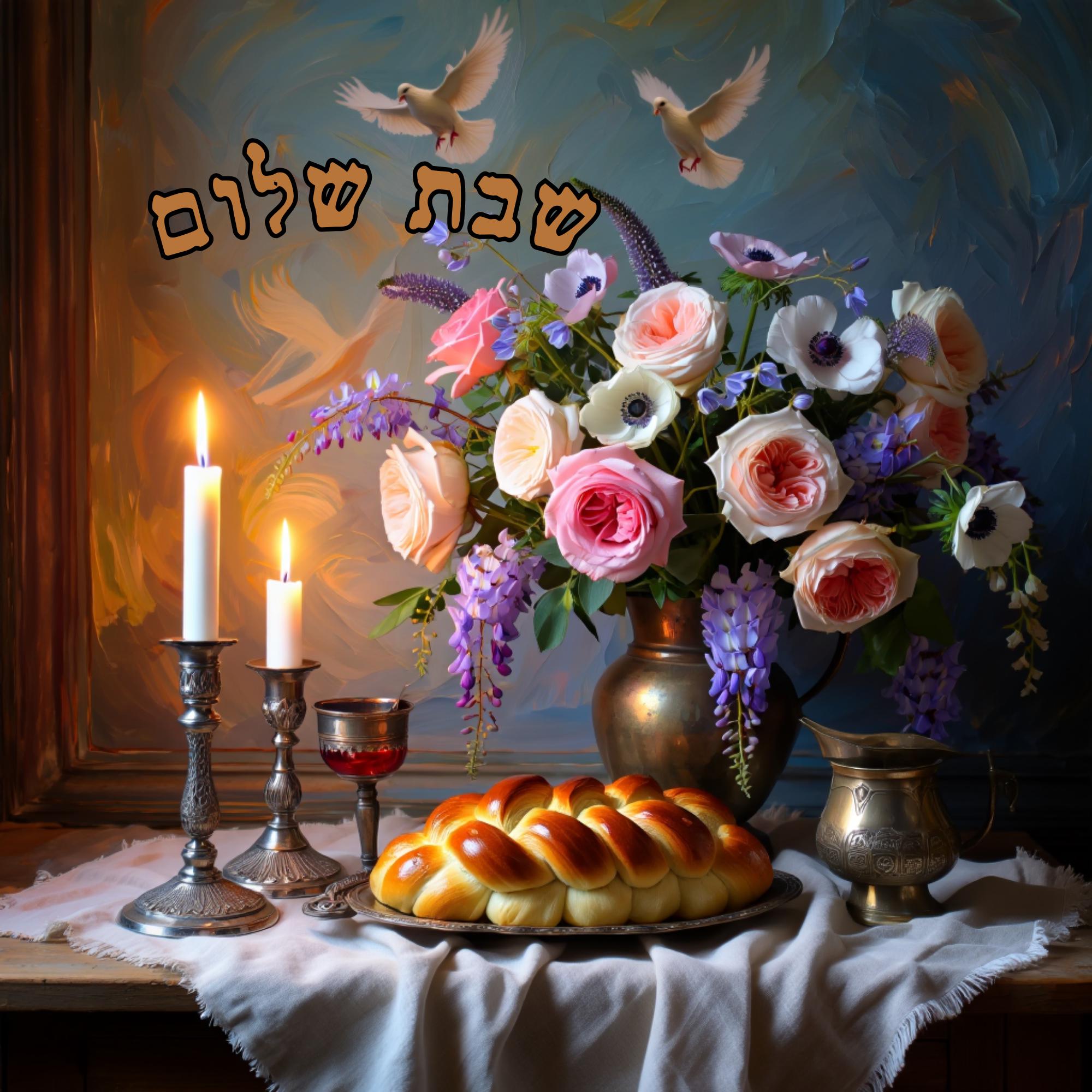 Shabbat Shalom Printable Art | Jewish Sabbath Candles &amp; Challah ...