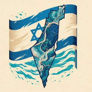 Bandera de Israel, mapa de la Tierra de Israel, Estrella de David, diseño judío, decoración de pared judía, impresión judía, impresión hebrea, arte hebreo, arte judío
