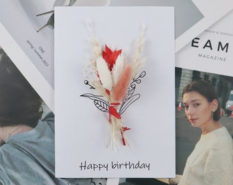 Happy Birthday Card,Dried flowers Birthday Card For Her, Female Birthday Card