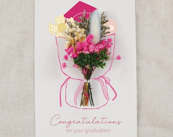Personalisierte Abschlusskarte mit getrockneten Blumen, Glückwunschkarte für Absolventen, Abschlusskarte für Absolventen, Abschlussgeschenk der Klasse 2024