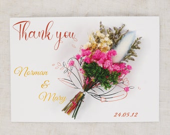 Custom Dried Flower Wedding Thank you Cards Set ,Wedding Note Cards,Personalized Folded Thank You Card,Cards for her