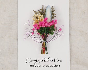 Carte de remise de diplôme personnalisée en fleurs séchées, carte de remise de diplômes en fleurs pour un ami, carte de remise de diplôme universitaire, carte de remise de diplôme pour jeune diplômé