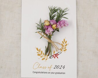 Personalisierte Abschlusskarte mit getrockneten Blumen, Abschlusskarte für Absolventen, Abschluss 2024, Abschlussfeier