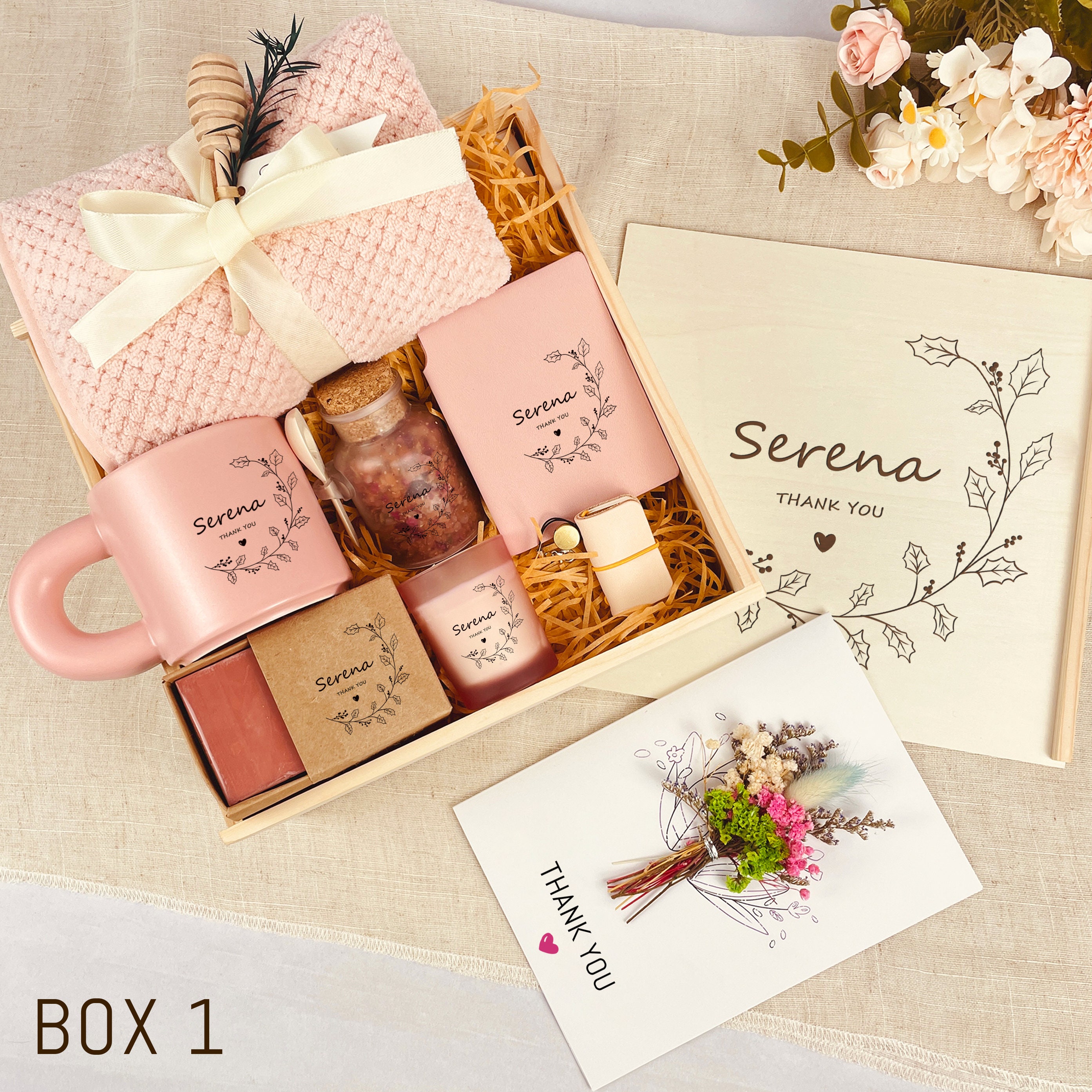 Custom Wooden Box Thank You Gift Box, Thank You Gift Basket for Women ...