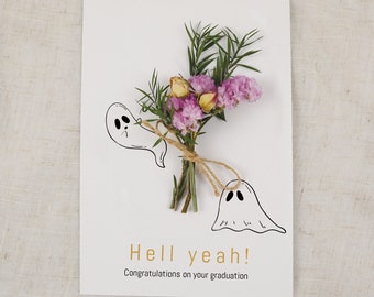 Benutzerdefinierte Trockenblumen-Abschlusskarte, Abschlussblumenkarte für Freund, lustige Abschlusskarte, Glückwunschkarte zum Abschluss