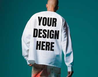 Luxury Streetwear Mockup Bundle | White T-Shirt Crew Neck Long Sleeve| 5 Poses | High-End Fashion Apparel | Oversized Fit Hip Hop Aesthetic