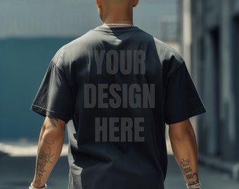 Gildan 5000 Black T-Shirt Mockup | Model Mockup | Back View | Streetwear Mock up | Fashion Photography | Digital Download for Designers