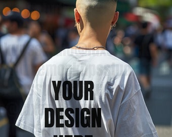 Gildan 5000 camiseta blanca Street Style Mockup / Fotografía de moda / Vista posterior / Descarga digital para diseñadores