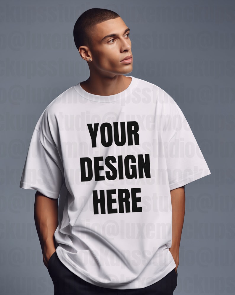 luxury streetstyle photo mockup of male walking in white oversized t shirt