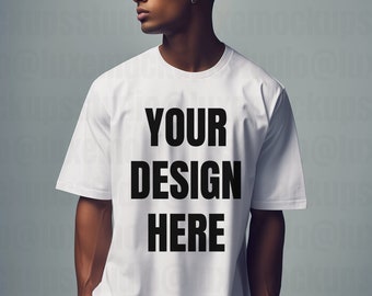 Gildan 5000 White T-Shirt Mockup | Editorial Fashion Photography | Front View | Digital Download for Designers