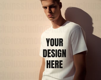 Gildan 5000 Camiseta Blanca / Fotografía de Moda Comercial / Hora Dorada / Descarga Digital para Diseñadores