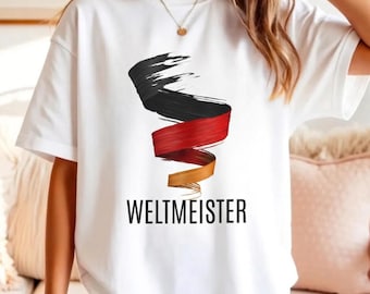 T-shirt Weltmeister con nastro a spirale, tipografia del campione tedesco, regalo per la Coppa del mondo