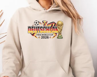 Felpa con cappuccio Germania Coppa del Mondo FIFA 2026, Felpa con trofeo di calcio, Maglietta con i colori della bandiera tedesca