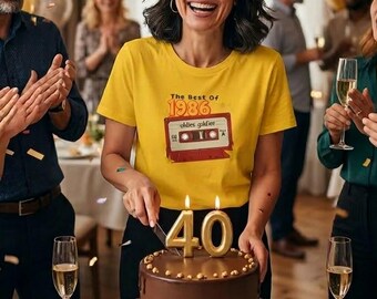 Maglietta per il 40° compleanno con tema cassetta retrò del 1986, successi degli anni '80, t-shirt personalizzata