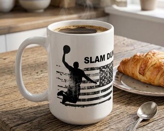 Tazza in ceramica da 440 ml con scritta "Slam Dunk Basketball".