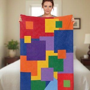 Vivid Patchwork Blanket with Colorful Geometric Patchwork Throw
