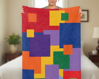 Vivid Patchwork Blanket with Colorful Geometric Patchwork Throw