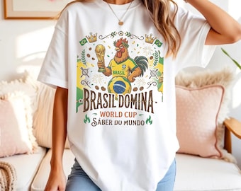 Maglietta Brasile Coppa del Mondo, maglietta da calcio Brasile, maglietta con design Domination