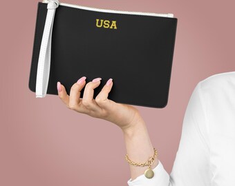 Custom Name Initials Clutch Bag, Personalized Wristlet Pouch