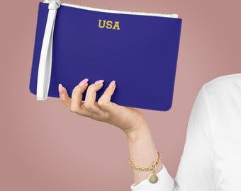 Custom Name Initials Clutch Bag, Personalized Wristlet Pouch