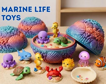 Marine Life Toys | Articulated Sea Animal with Coral Reef Rock Base - Articulated 3D Model
