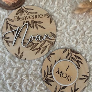 Carte étapes bébé en bois personnalisée – Carte bienvenue & mois – Souvenir naissance naturel – cadeau babyshower – cadeau naissance