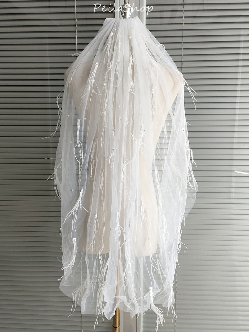 Romantic Feather Pearl Bridal Veil,bridal Shower Veil,fairy Short Veil