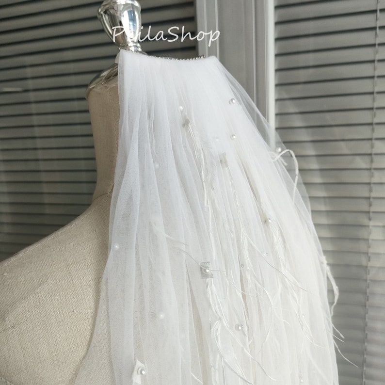 Romantic Feather Pearl Bridal Veil,bridal Shower Veil,fairy Short Veil