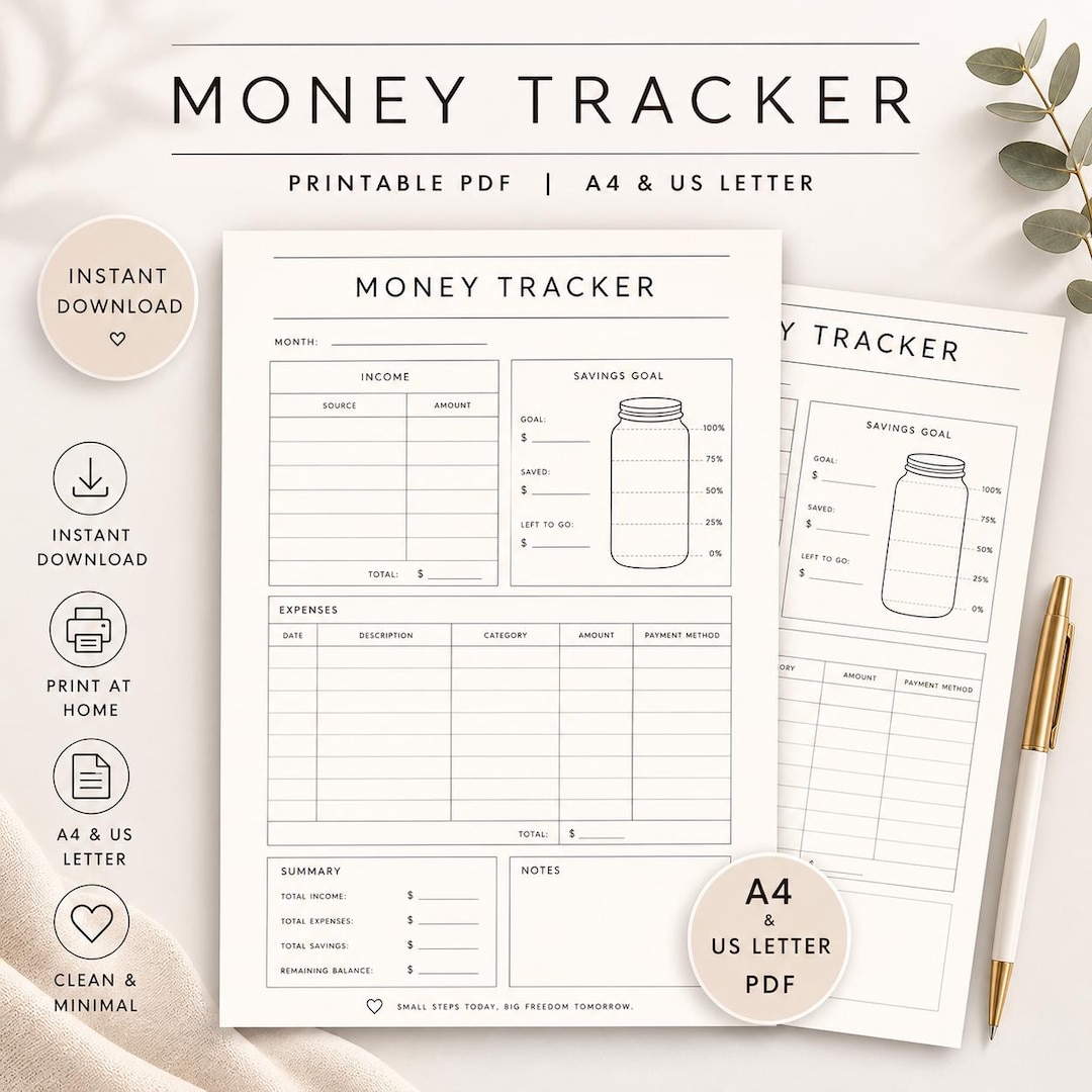 Monthly Money Tracker Printable Budget Planner PDF Expense & Savings ...