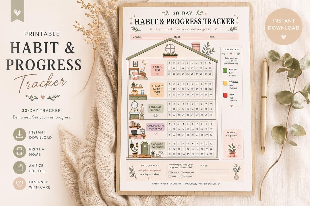 30 Day Habit Tracker Printable | A4 & US Letter PDF | Daily Routine ...
