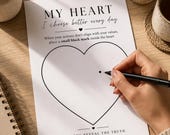 Self Reflection Printable Wall Art, My Heart Tracker, Emotional Awareness Poster, Mental Health Printable, Therapy Worksheet A4 & US Letter